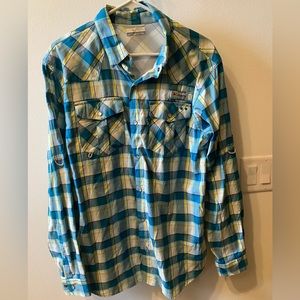Columbia long sleeve plaid snap down shirt